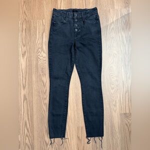 MOTHER The Pixie Ankle Fray Jeans Not Guilty Black Button Fly Distressed Size 25